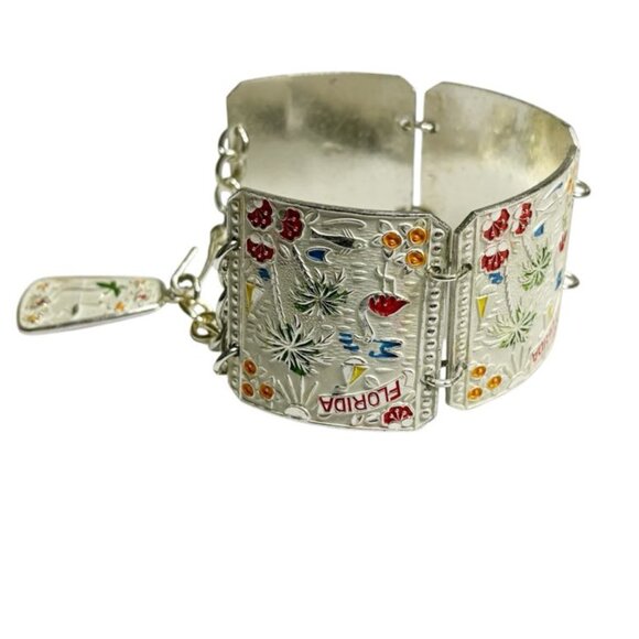 Vintage 1950's Florida Panel Bracelet Painted Enamel Aluminum Statement Japan - Picture 4 of 6